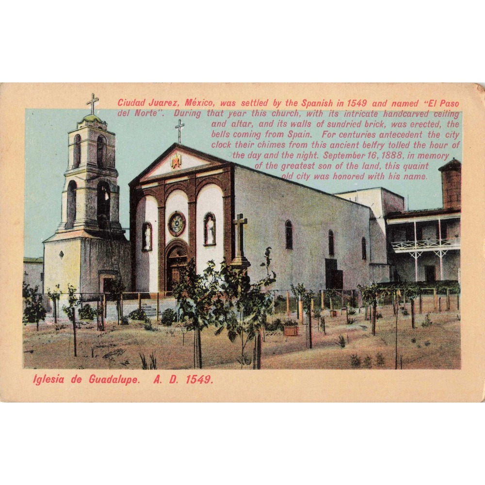 Ciudad Juarez Mexico Iglesia de Guadalupe Mission Church Vintage Postcard